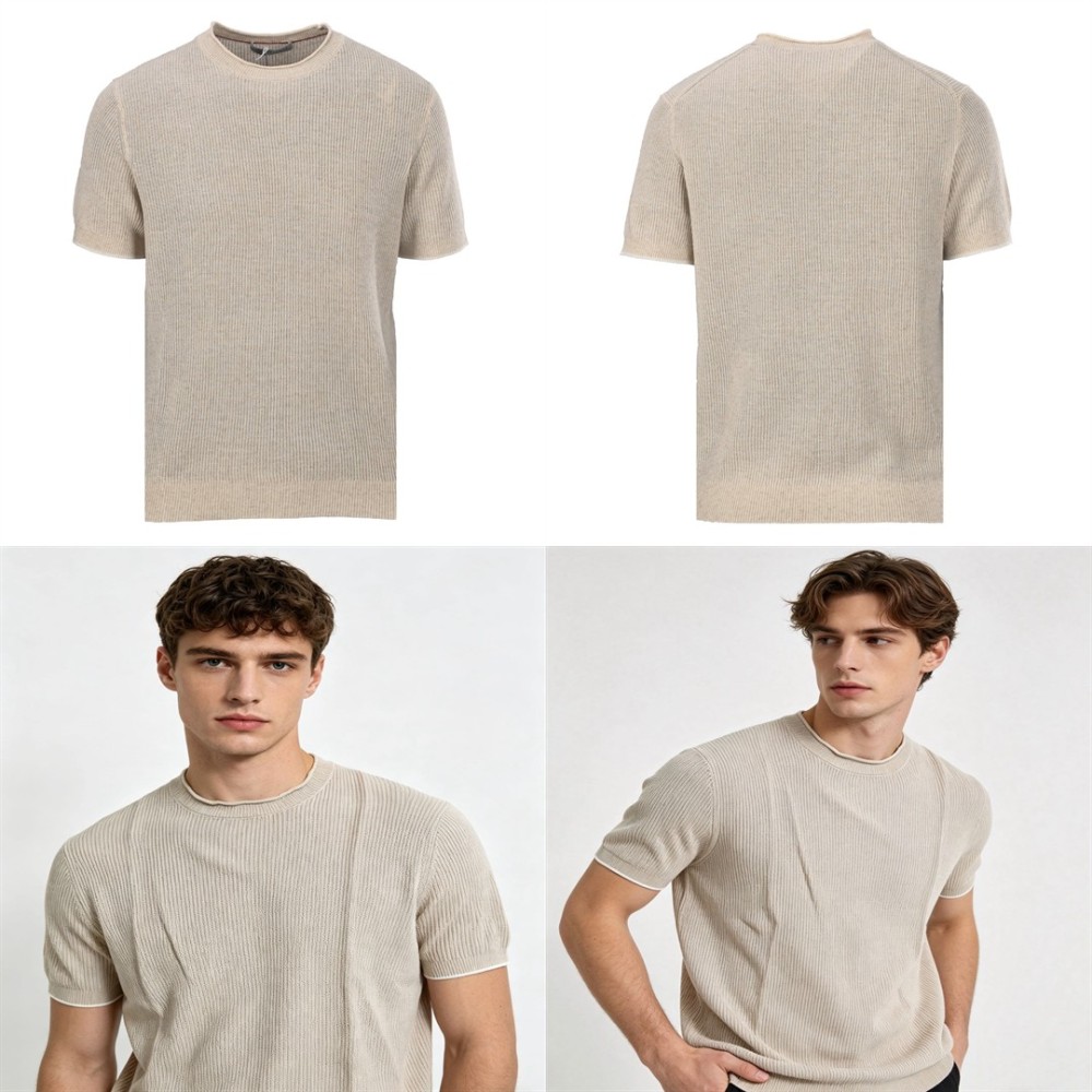 正面全身展示 BRUNELLO CUCINELLI BRUNELLO CUCINELLI BC 圆领毛边罗纹领口 BRUNELLO CUCINELLI復刻版