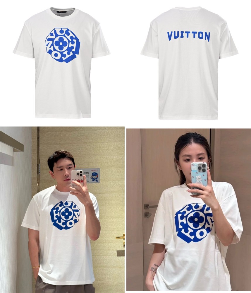 正面全身展示 LOUIS VUITTON LOUIS VUITTON LV 蓝圆圈印花短袖T恤 正品9 LOUIS VUITTON復刻版