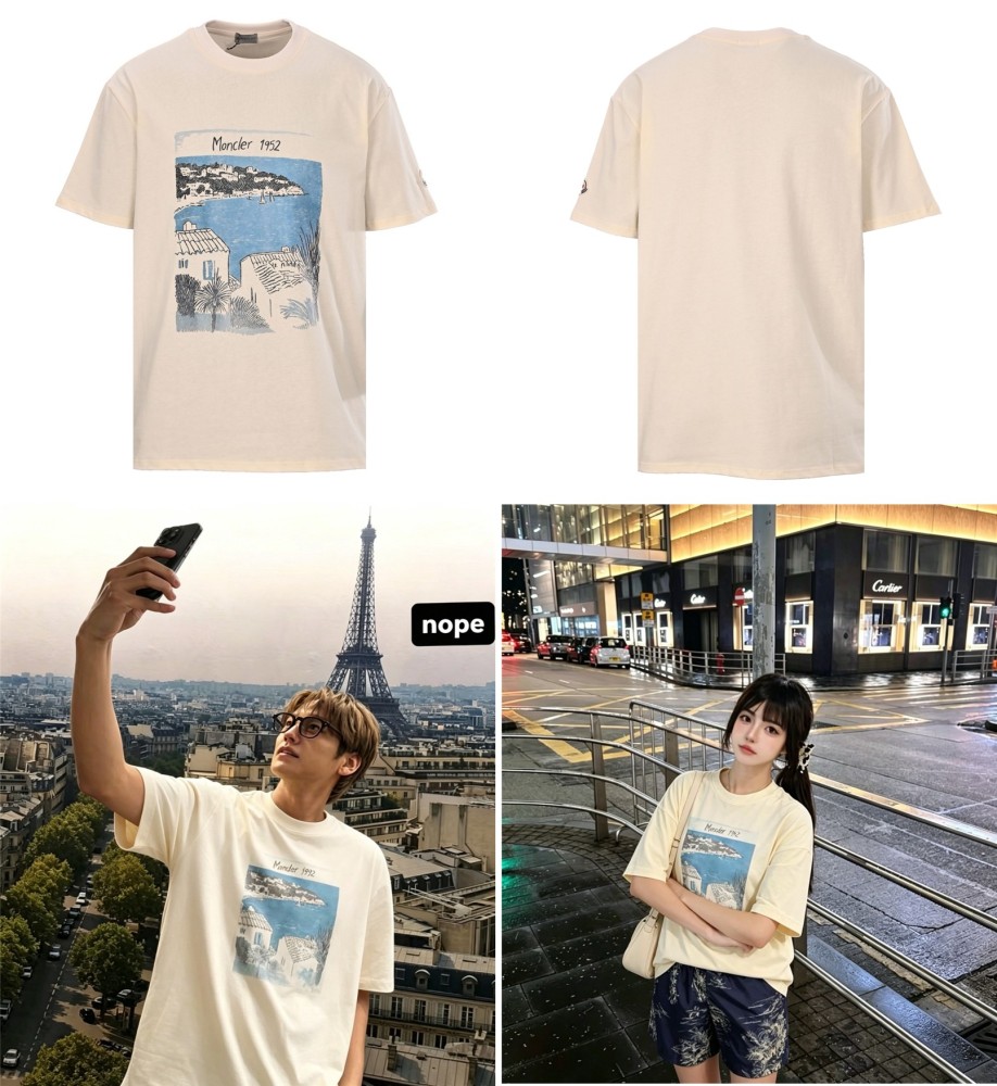 正面全身展示 MONCLER 蒙口 MONCLER蒙口MC 1952系列海岸印花短袖T恤 这款 MONCLER 蒙口復刻版