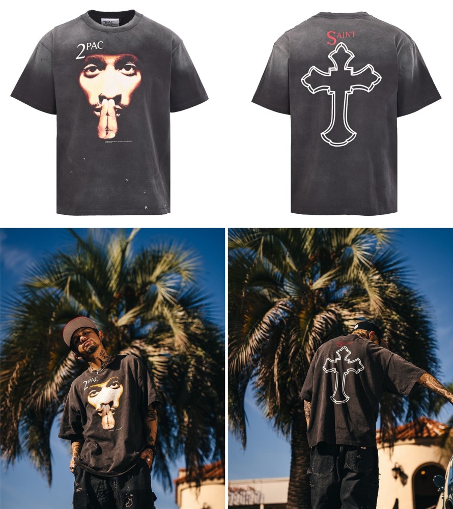 正面全身展示 SAINT MICHAEL SAINT MICHAEL SM 2PAC人物印花短袖T恤 SAINT MICHAEL復刻版
