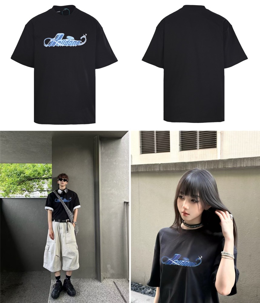 正面全身展示 WE11DONE WE11DONE 喷墨简约字母做旧印花短袖T恤 T恤 购入原 WE11DONE復刻版