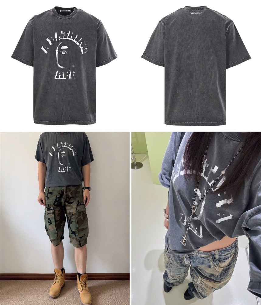 BAPE 幻影猿人頭重工洗水短袖T恤 | 260g重磅棉 半透明幻影印花 男女同款