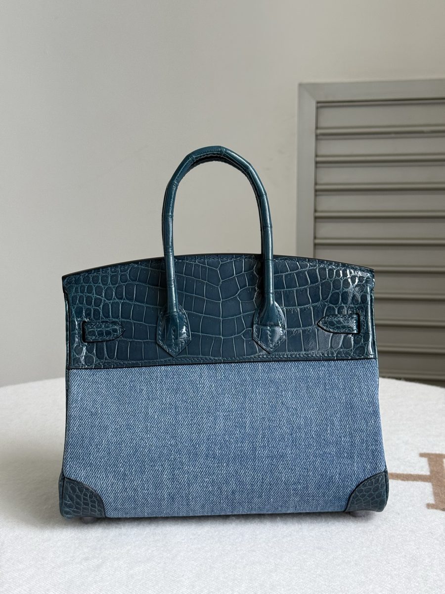 Birkin 25 丹寧鱷魚皮拼接 細節