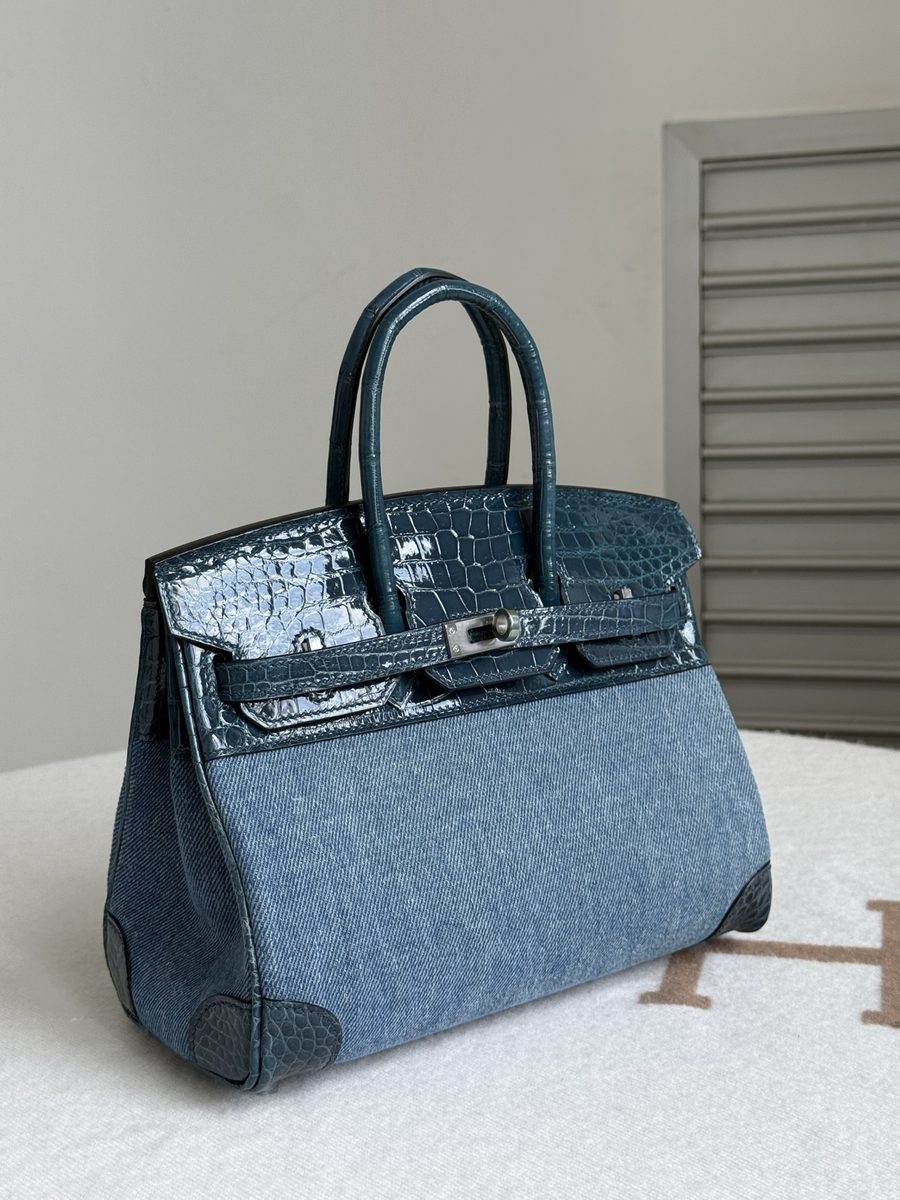 Birkin 25 丹寧鱷魚皮 五金細節