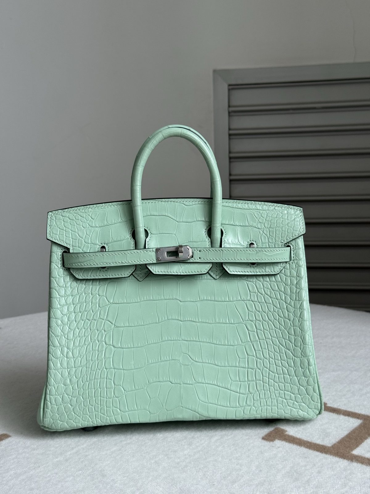 愛馬仕 Birkin 25 鉑金包 霧面美洲短吻鱷 薄荷綠 銀扣 手工版 1:1 頂級復刻