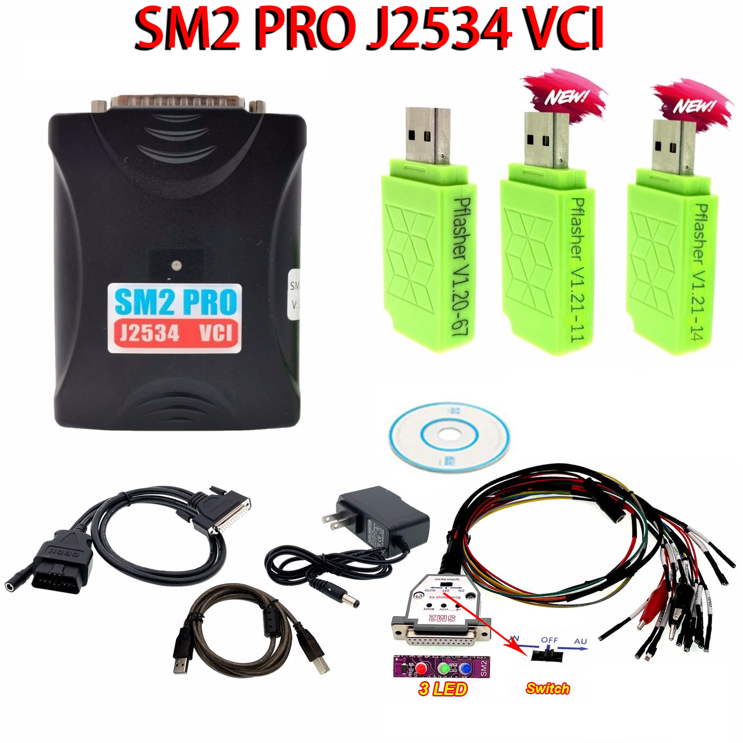 SM2 Pro J2534 VCI ECU Programmer PCMTOOL Read Write ECU Tool Support Checksum and Pinout Diagram of Flash Bench OBD