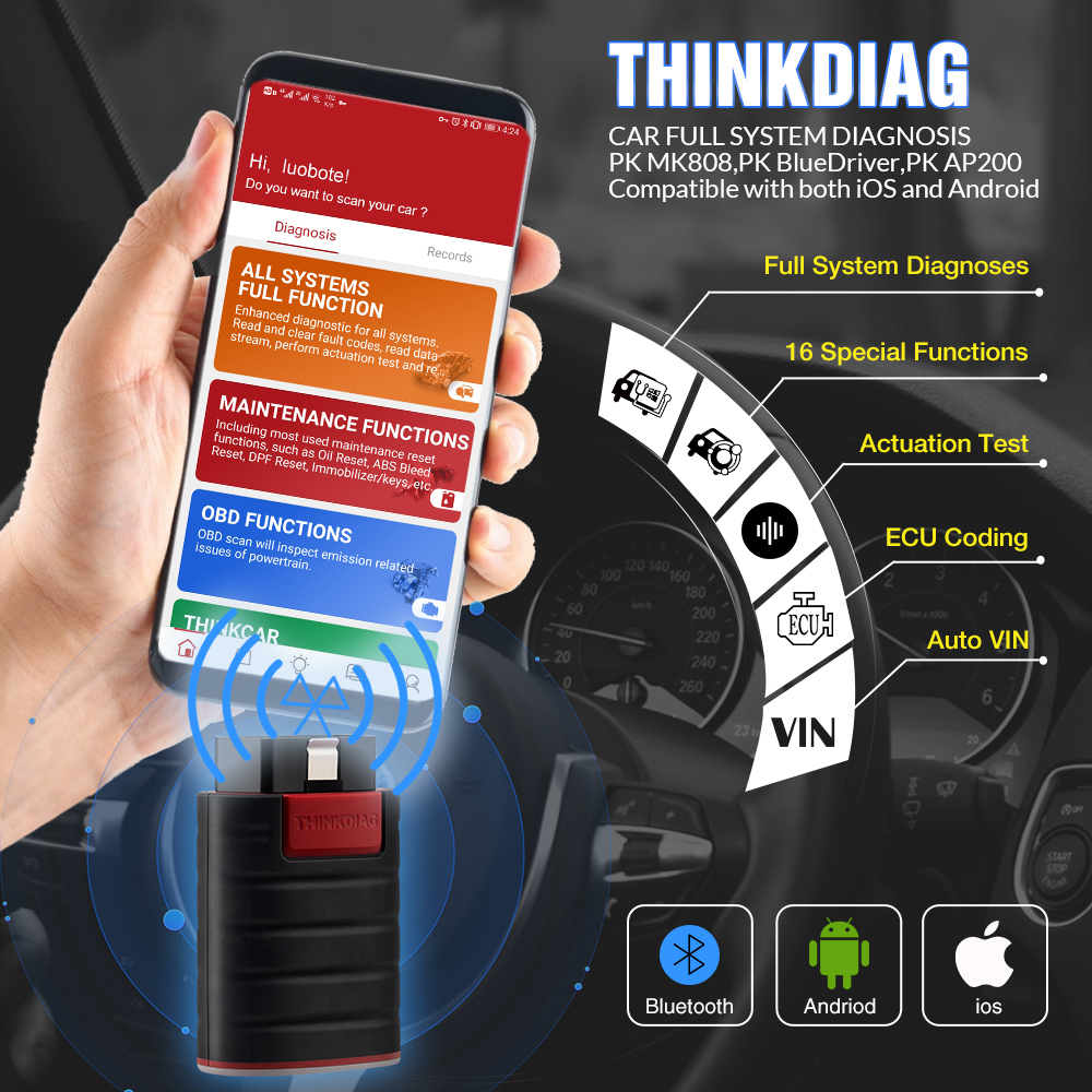 2023 THINKCAR Thinkdiag New Version ALL Car Brand All Reset Service 1 Year Free Bluetooth OBD2 Scanner PK X431 Golo pro Easydiag