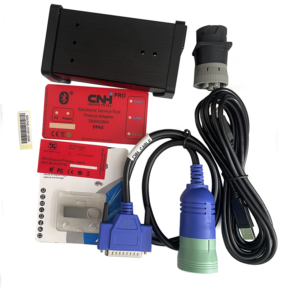 (Red Sticker) CNH DPA5 Diagnostic Service Tool Adapter Interface Cable Kit Bluetooth For Case, Kobelco, New Holland
