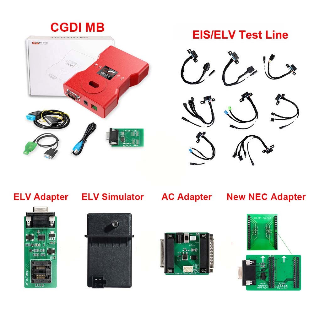 CGDI MB with Full Adapters including EIS Test Line + ELV Adapter + ELV Simulator + AC Adapter + New NEC Adapter with New Diode