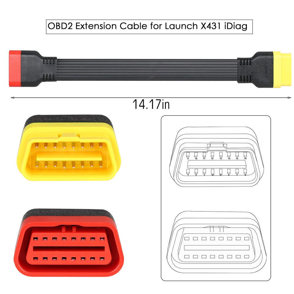 OBD2 Extension Cable 36CM OBDII 16Pin Cable For Launch Bluetooth Adapters