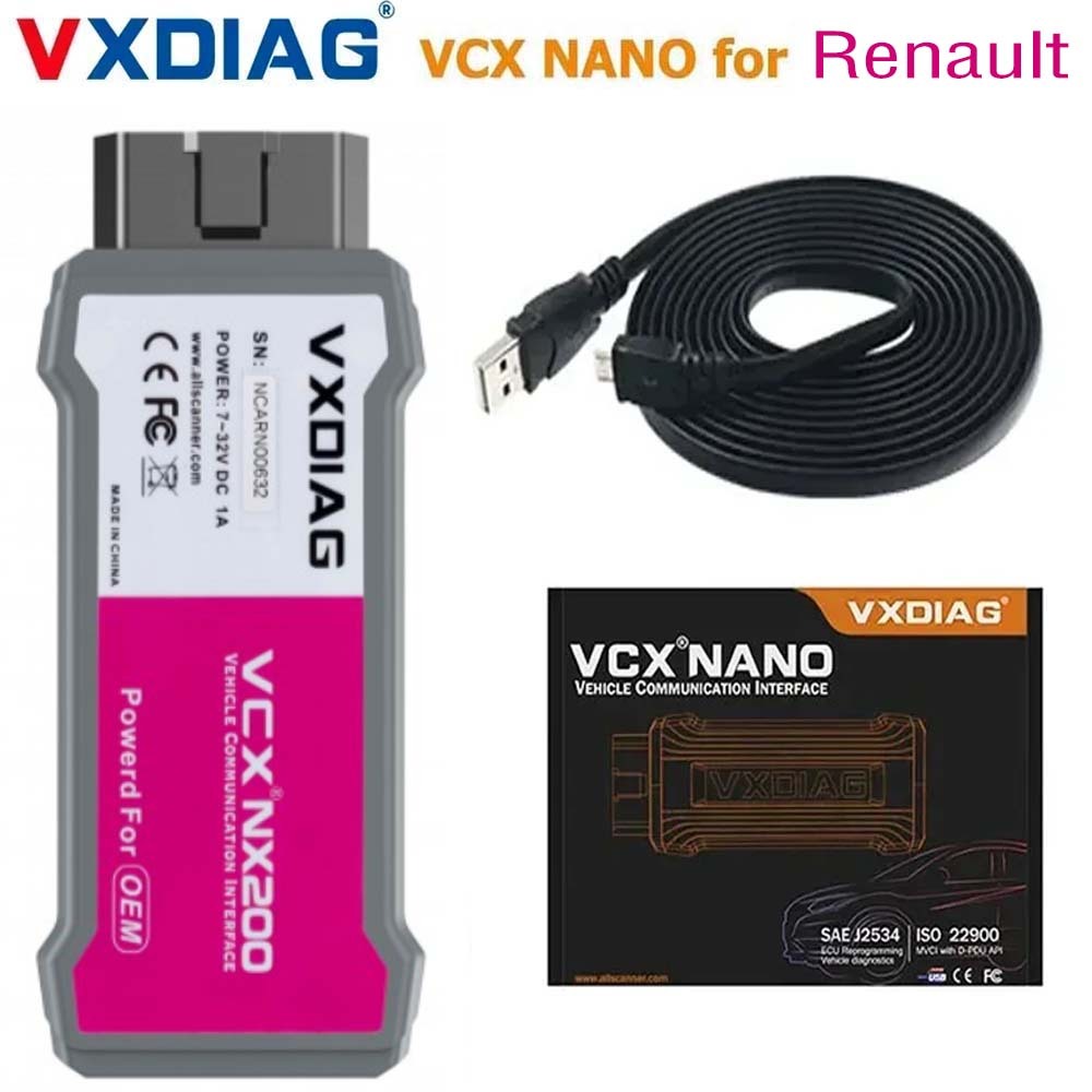 (USB Version) VXDIAG VCX NANO VCX NX200 Diagnostic Tool for Renault Clip OBD2 Scanner All Systems Diagnosis 2005-2022