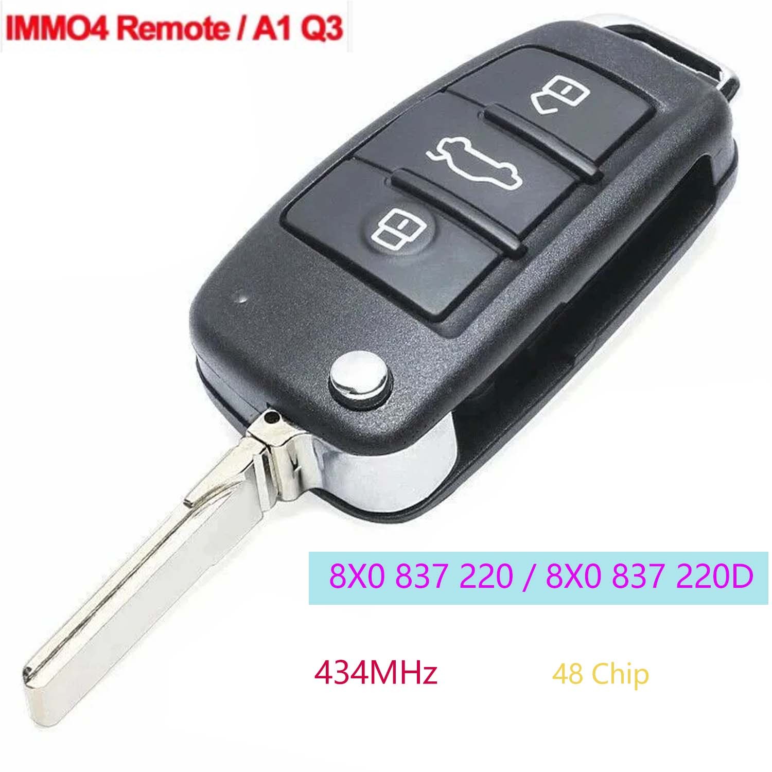 (434Mhz) 8X0 837 220 Flip Remote Key For Audi A1 Q3