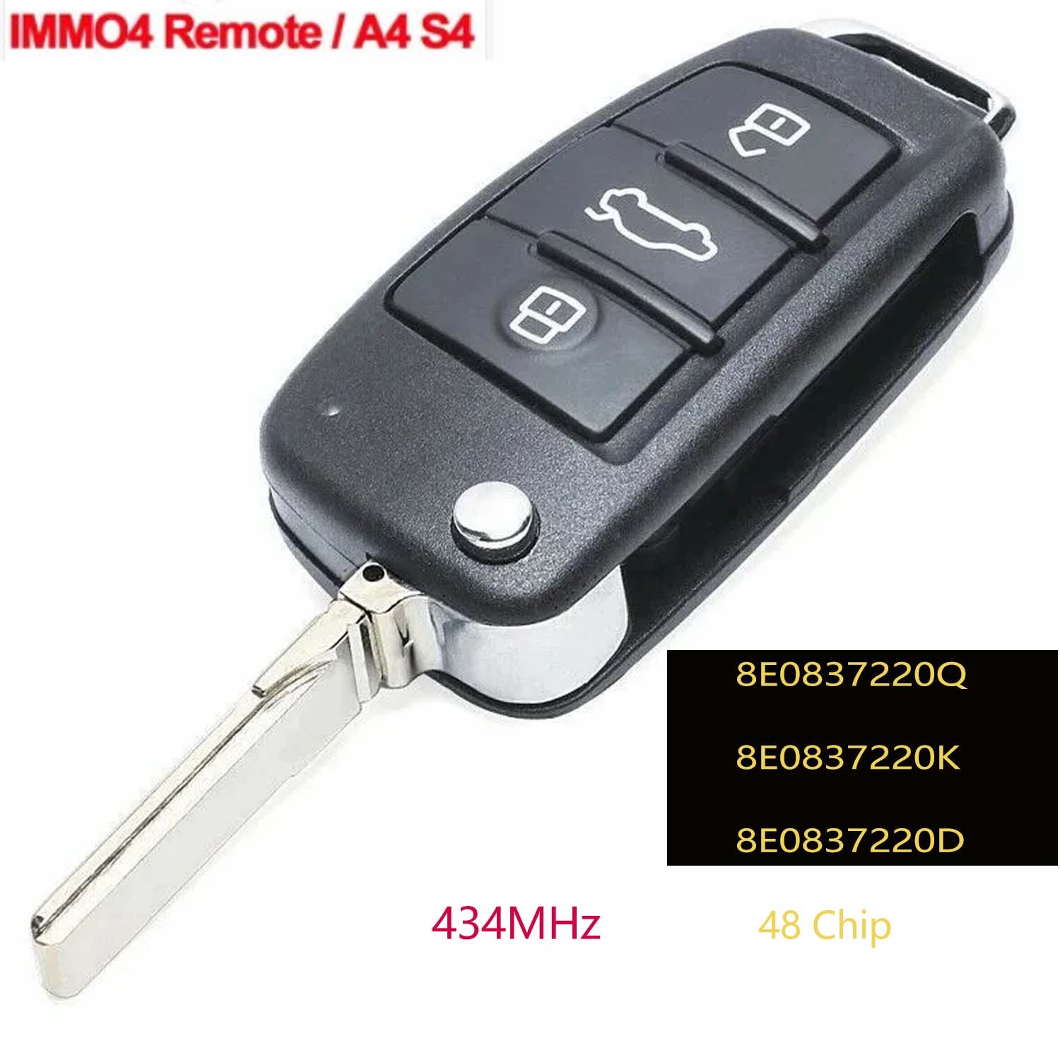 (433Mhz) 8E0837220Q/K/D Flip Remote Key For Audi A4 S4 RS4