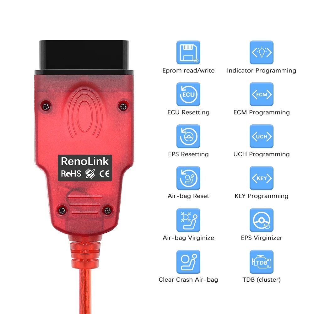 Renolink V2.10 / V2.11 OBD2 Interface for Renault ECU Programmer Tool/Airbag Reset/Key Coding Cable