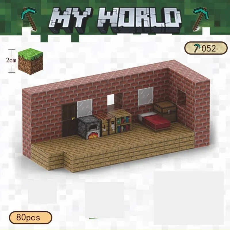 Magnetic block Minecraft Movie Red Brick Cottage 80PCS block toys 052