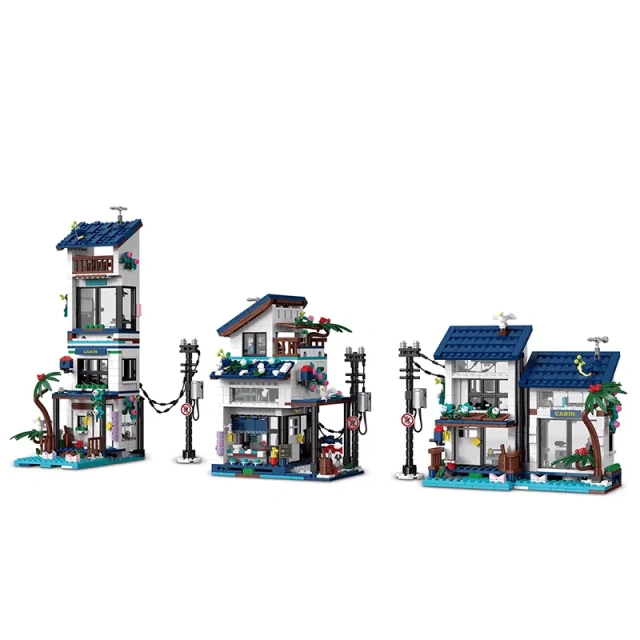 XMORK Creator Buildings 3 in 1 Street View series Beach House 813PCS block toys 20201