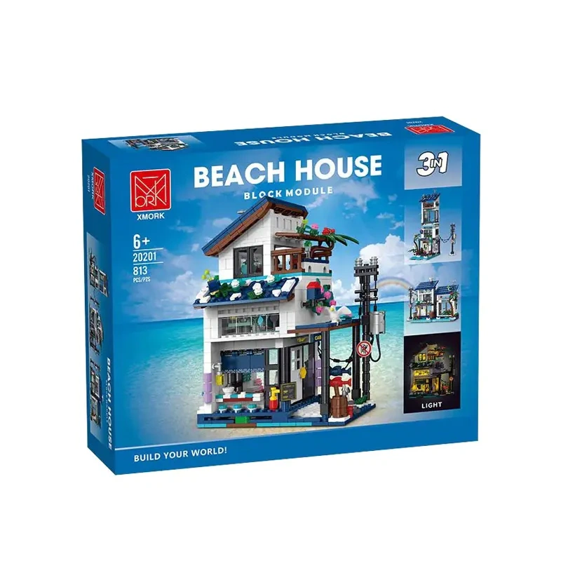 XMORK Creator Buildings 3 in 1 Street View series Beach House 813PCS block toys 20201