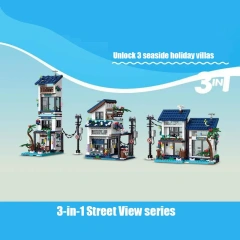 XMORK Creator Buildings 3 in 1 Street View series Beach House 813PCS block toys 20201