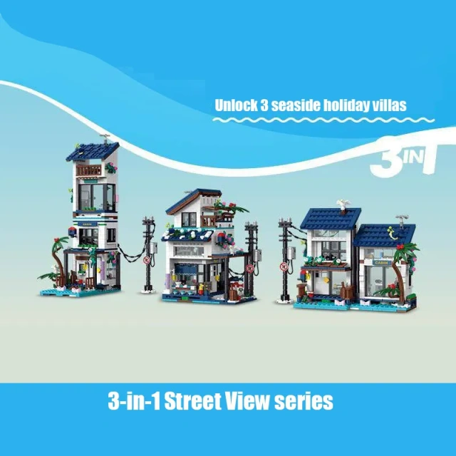 XMORK Creator Buildings 3 in 1 Street View series Beach House 813PCS block toys 20201