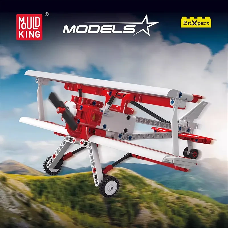 Mould King Technic Vehicl Red Biplane 300 PCS block toys 24049
