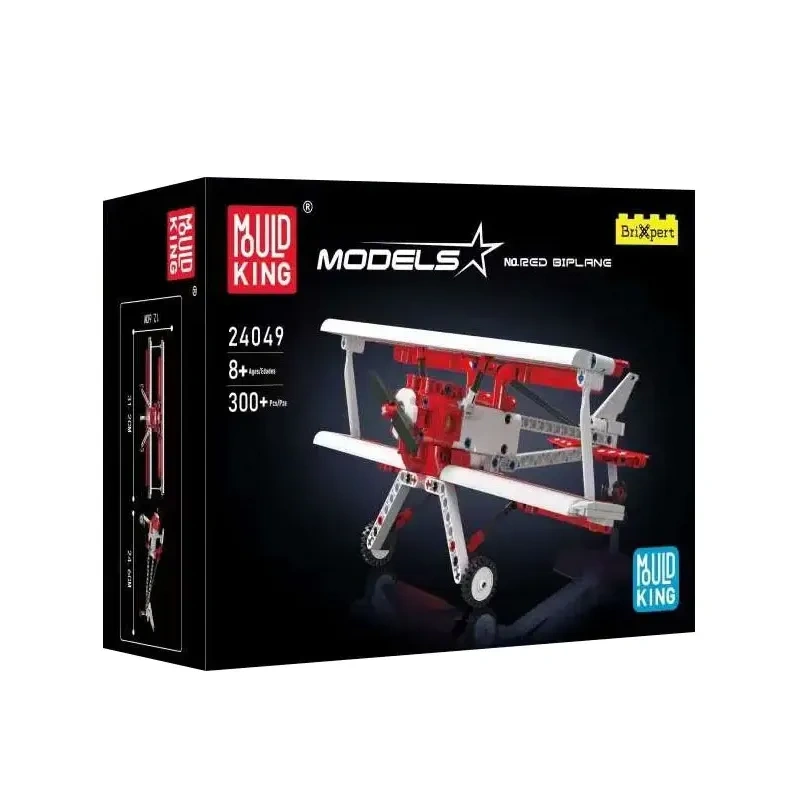 Mould King Technic Vehicl Red Biplane 300 PCS block toys 24049