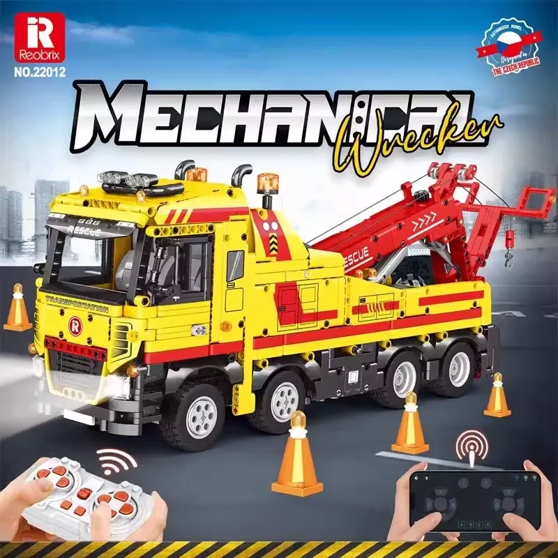 Reobrix Technic Car Yellow Wrecker 1910 PCS block toys 22012
