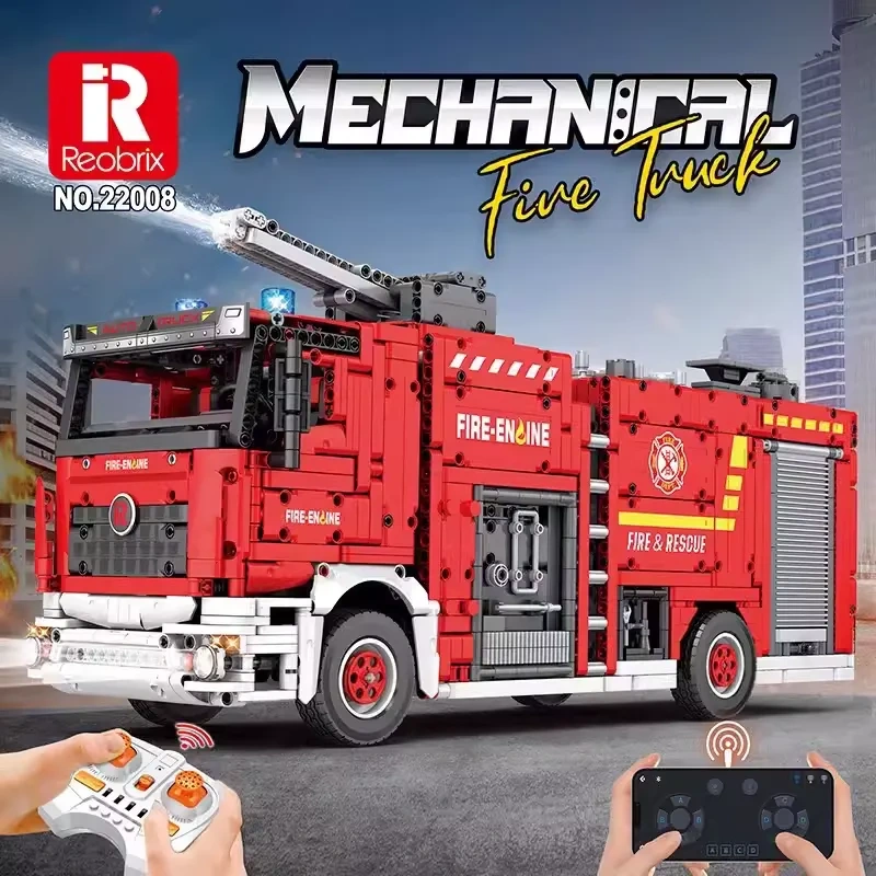 Reobrix Technic Car Fire Ladder Truck 2888 PCS block toys 22008
