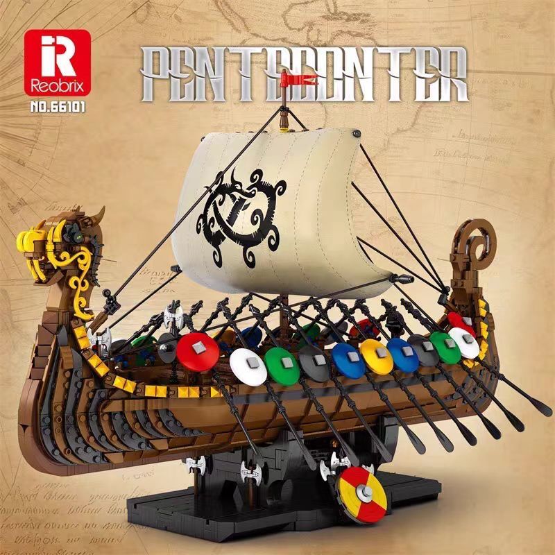 Reobrix Historical Vehicl Viking longshi 2547 PCS block toys 66101