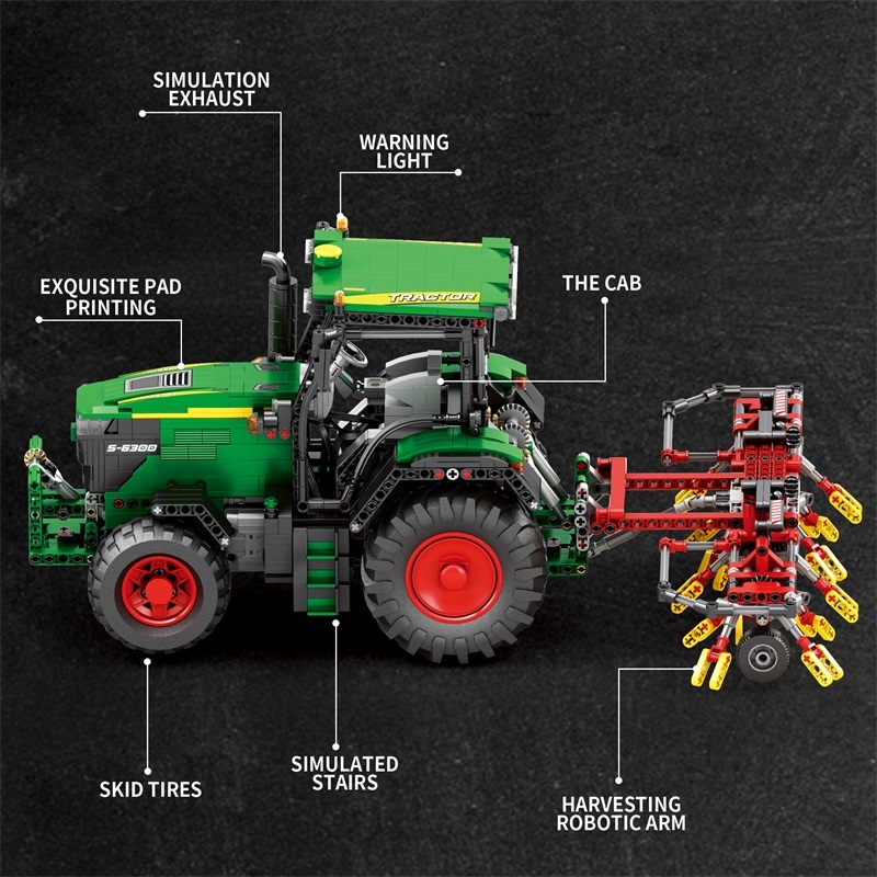 Reobrix Technic Car John Deere 6130 R Farm tractor 1664PCS block toys 22015