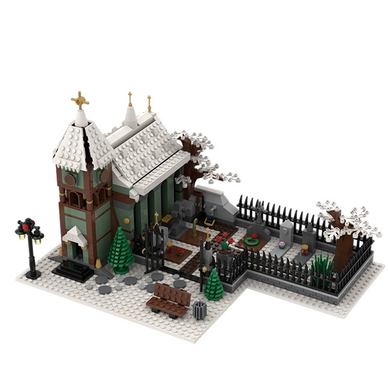 MOC Creator Building Winter Countryside Church With Cemetery 906PCS block toys 31149