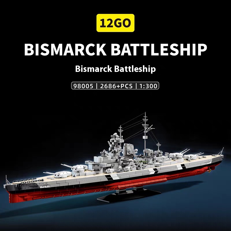 12GO Military Vehicl Bismarck Class Battleship 1:300 2686PCS block toys 98005