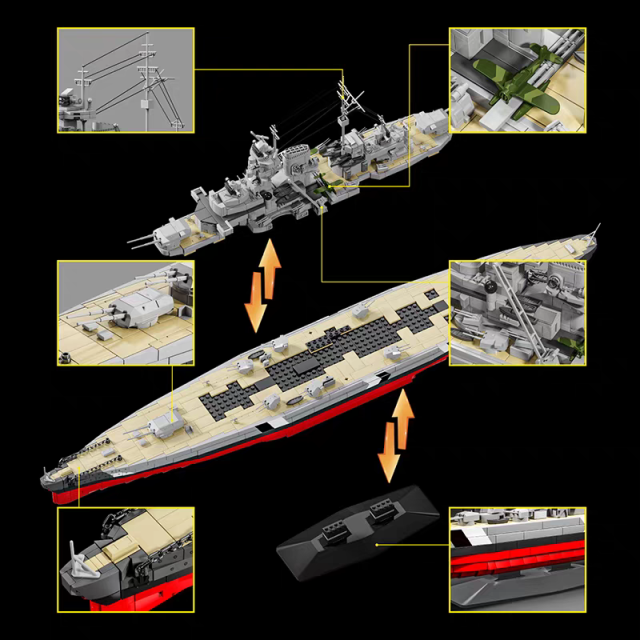 12GO Military Vehicl Bismarck Class Battleship 1:300 2686PCS block toys 98005