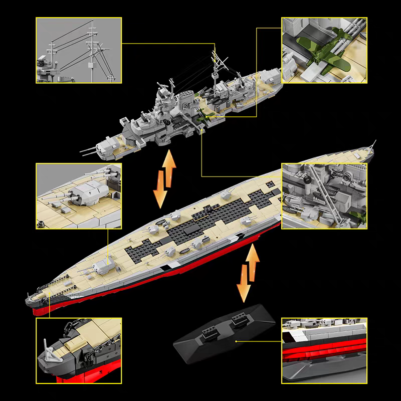 12GO Military Vehicl Bismarck Class Battleship 1:300 2686PCS block toys 98005
