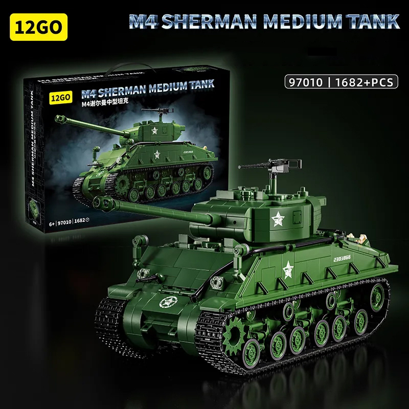 12GO Military Vehicl M4 Sherman Medium Tank 1682PCS block toys 97010