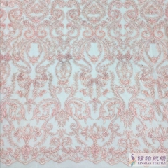 Heavy beaded lace fabric wavy style bridal lace fabric