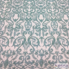 Heavy beaded lace fabric wavy style bridal lace fabric