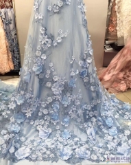 3D lace fabric with 3D flowers bridal 3D beaded fabric