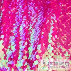 KHSF2002 10mm Square Iridescent Sequin Mesh Fabric Concave-Convex Sequin