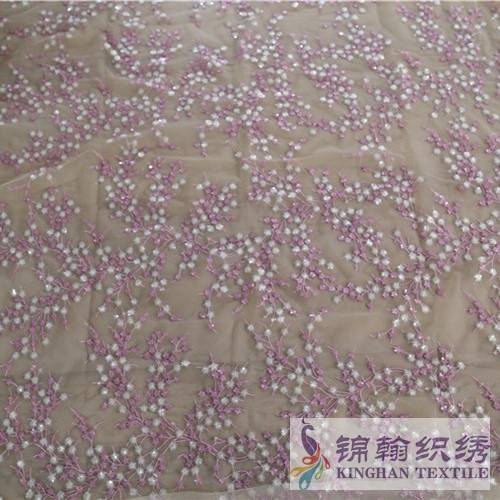 KHSF1001 Pink White Two-Tone Small Plum Mesh 3mm Sequin Embroidered Fabric