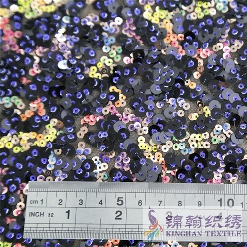 KHSF1011 3 5 7mm Multi-color irregular pattern sequin embroidery fabric on mesh