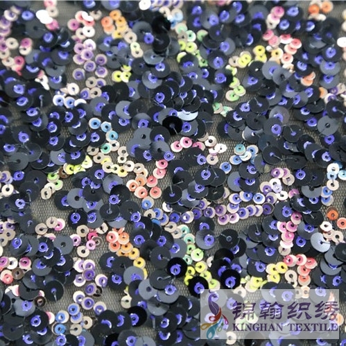 KHSF1011 3 5 7mm Multi-color irregular pattern sequin embroidery fabric on mesh