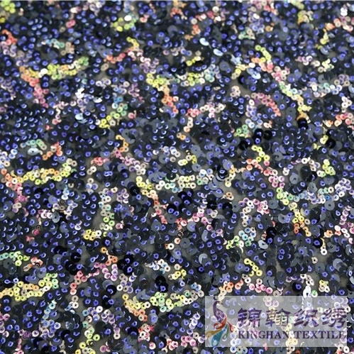 KHSF1011 3 5 7mm Multi-color irregular pattern sequin embroidery fabric on mesh