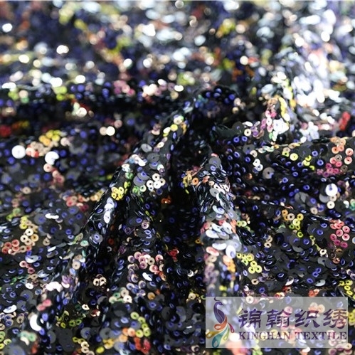 KHSF1011 3 5 7mm Multi-color irregular pattern sequin embroidery fabric on mesh