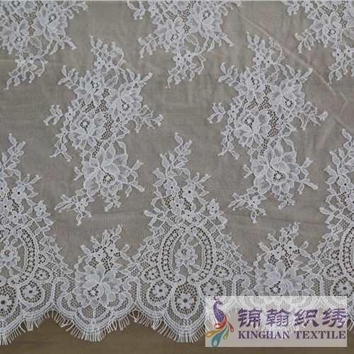KHLF1001 White Cotton Eyelash Chantilly Lace Fabric