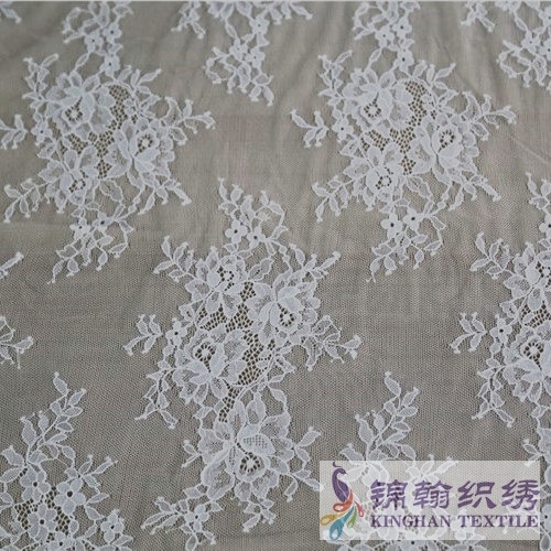 KHLF1001 White Cotton Eyelash Chantilly Lace Fabric