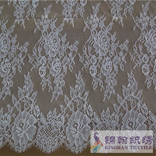 KHLF1002 White Cotton Eyelash Chantilly Lace Fabric