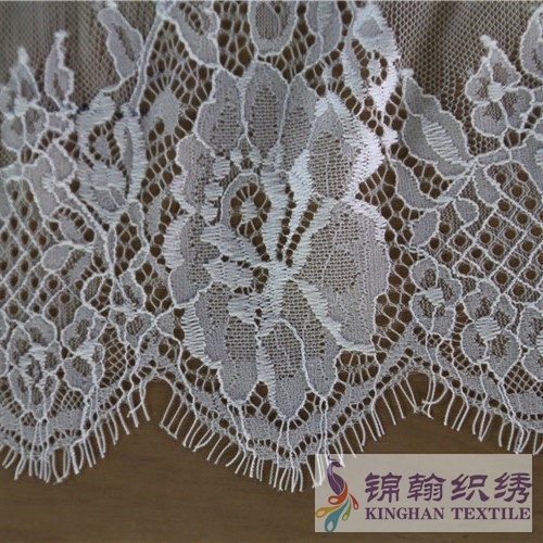 KHLF1002 White Cotton Eyelash Chantilly Lace Fabric