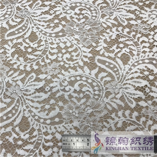 KHLF1014 White Pressure Yarn Eyelash Chantilly Lace Fabric