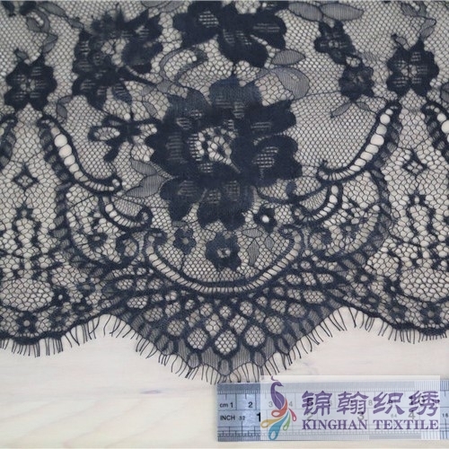 KHLF1011 Black Cut Eyelash Chantilly Lace Fabric