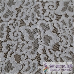 KHLF3008 White Gray Two-tone Floral Corded Lace Fabric